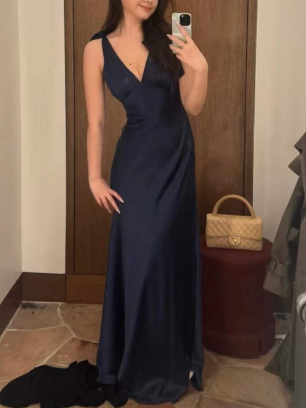 Reformation Pernille Silk Maxi Dress - Midnight Navy Blue Gown Party Medium - Picture 3 of 11